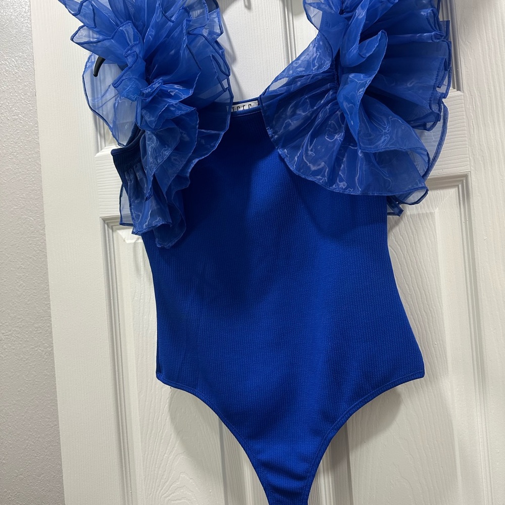 Blue Ruffled women’s bodysuit size large